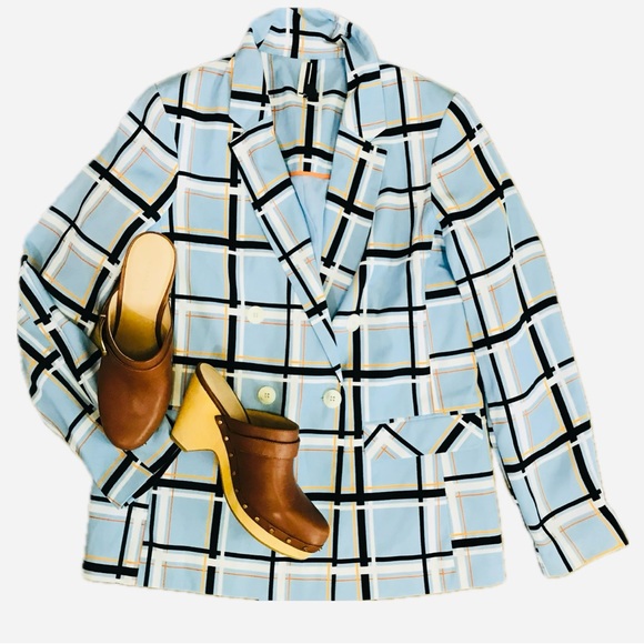 TopShop Blue Window Pane Plaid Blazer - Picture 6 of 13